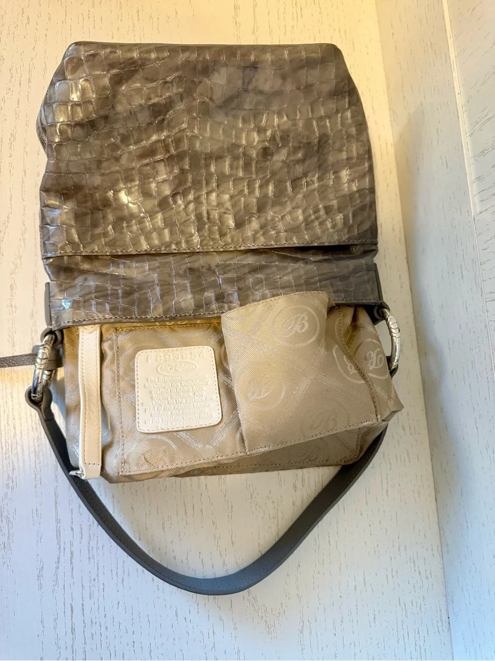 Brighton croc-embossed Chrie silver shoulder bag leather